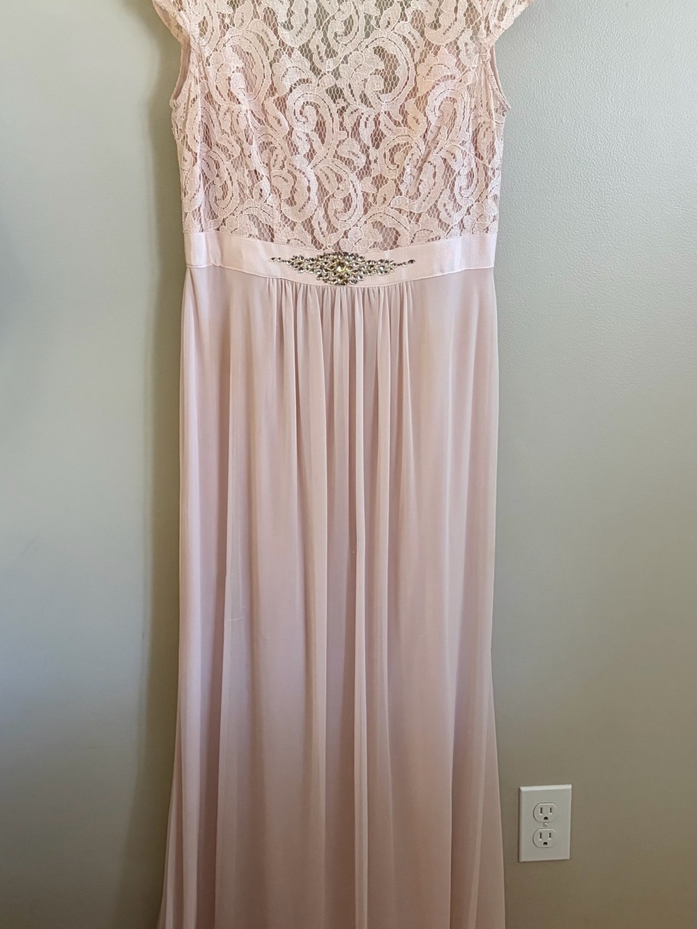 Adrianna Papell Blush Lace & Beaded Waist Maxi Dress